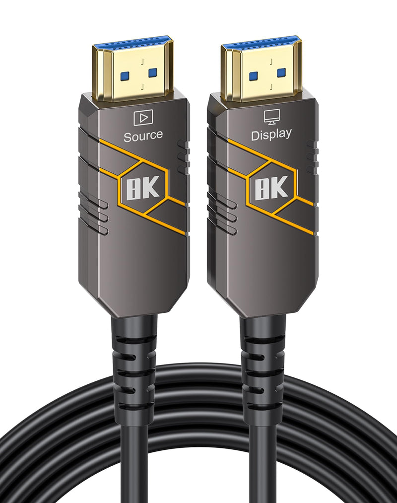 8K Fiber Optic HDMI 2.1 Cable 50FT, 48Gbps Ultra High Speed | Supports 8K@60Hz, 4K@120Hz. HDR10+, HDCP 2.3, SBTM, QMS, CEC. Works with TV, Monitor, Laptop, Projector, PS5. Black 1