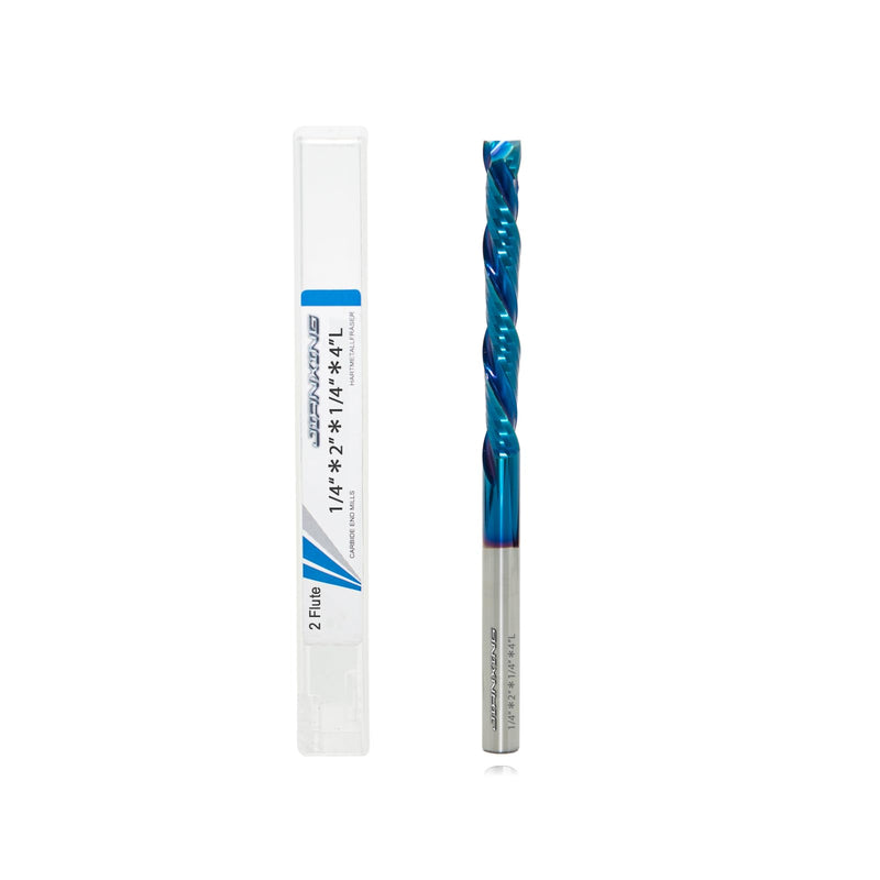1/4" Cut, 2-Flute Compression Router Bit, 1/4" Shank, 2" Extra Long Cut Length (4" OAL), Blue Nano Coated Solid Carbide Up-Down Spiral for CNC Plywood, MDF 1/4" Extra long (1 pc) Compression Cut