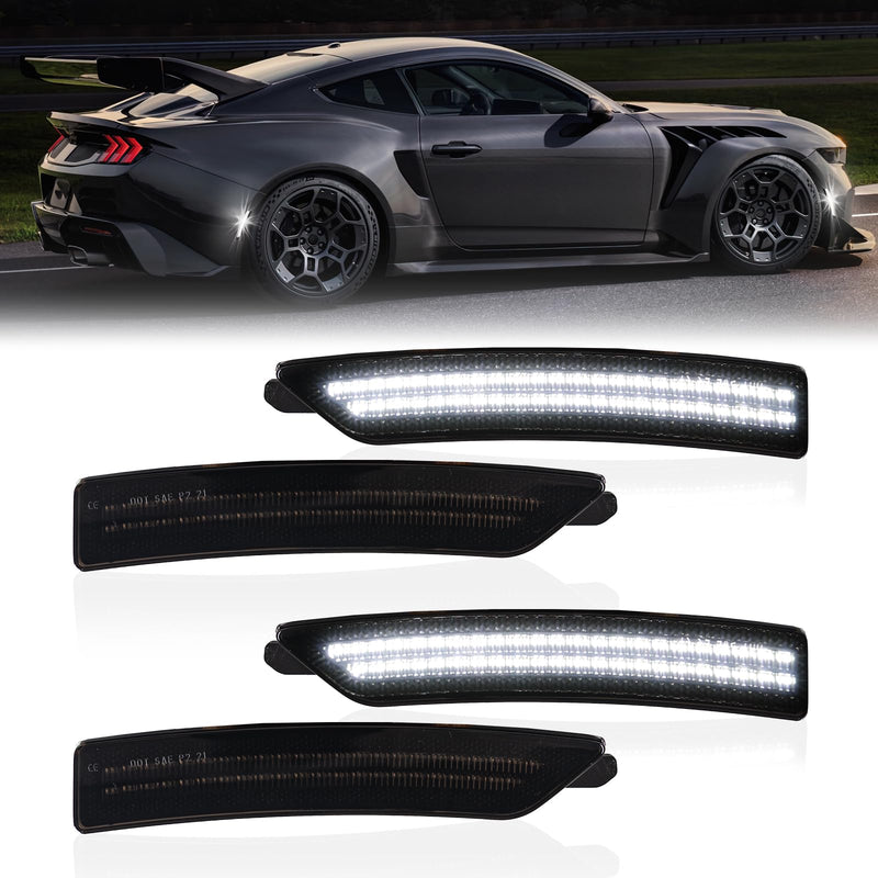 LED Side Marker Lights Front Rear Bumper Parking Signal Lamp Reflectors for 2024-2025 Ford Mustang S650 Gen7, Smoked Len 4PCS (White) White