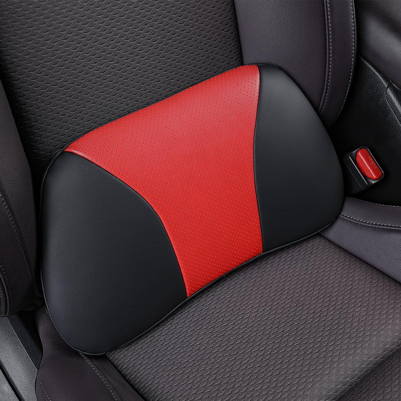 1p Memory Foam Lumbar Support Pillow for car Lower Back Pain Relief - Back Cushion for Driving, Chair Support for Car-Office Chair（Black&Red） Black&red