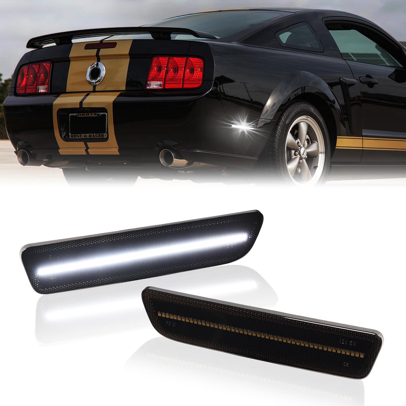 LED Side Marker Lights Rear Bumper Marker Lamp Reflectors for Ford Mustang 2005-2009, Smoked Len 2PCS (White) White