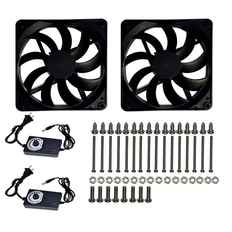 2 Pack 140mm×25mm DIY Variable Speed Cooling Fan with 110V-240V AC Plug Power Adapter - Quiet 20-35dB Fans for Biltong Box Reptile Aquarium DVR PlayStation Xbox Cabinet Ventilation