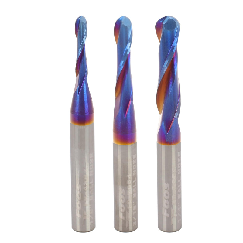 FOOS Nano - Ball Nose Spiral Router Bit Set - Solid Carbide - 1/4” Shanks - Veteran Owned (Set 1/8" 3/16" 1/4") Set 1/8" 3/16" 1/4"