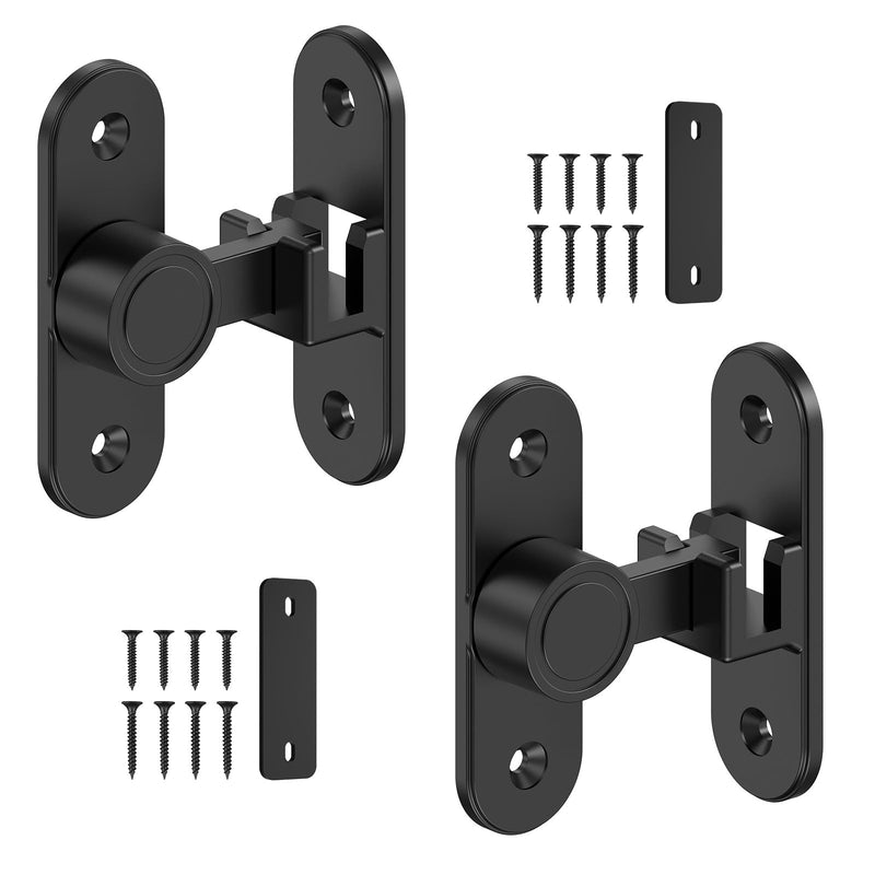 90/180 Degree Barn Door Lock, Zinc Alloy Flip Gate Latches Hardware for Bathroom, Bedroom, Fence, Garage, Cabinet, Outdoor – Home Security & Privacy Sliding Door Latch Lock (Black-2PCS) Black-2PCS