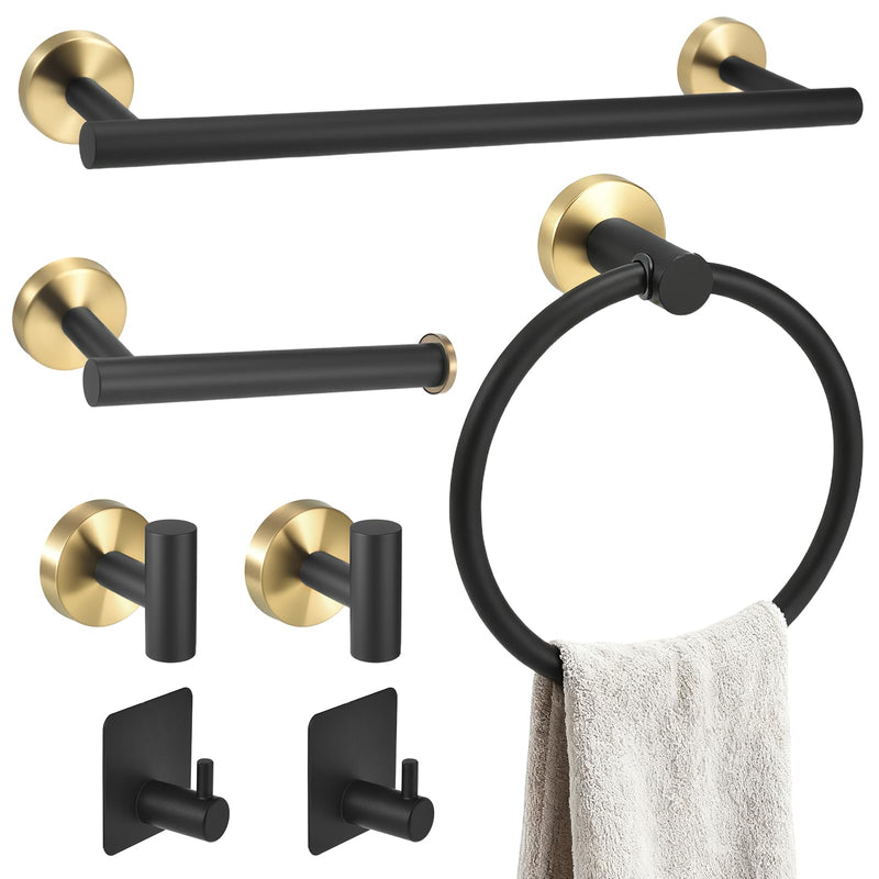 7 Pcs Bathroom Hardware Accessory Set, Stainless Steel Towel Racks for Bathroom, Black and Gold Bathroom Accessories，Modern Luxury Bathroom Towel Holder & Toilet Paper Holder 15.75"