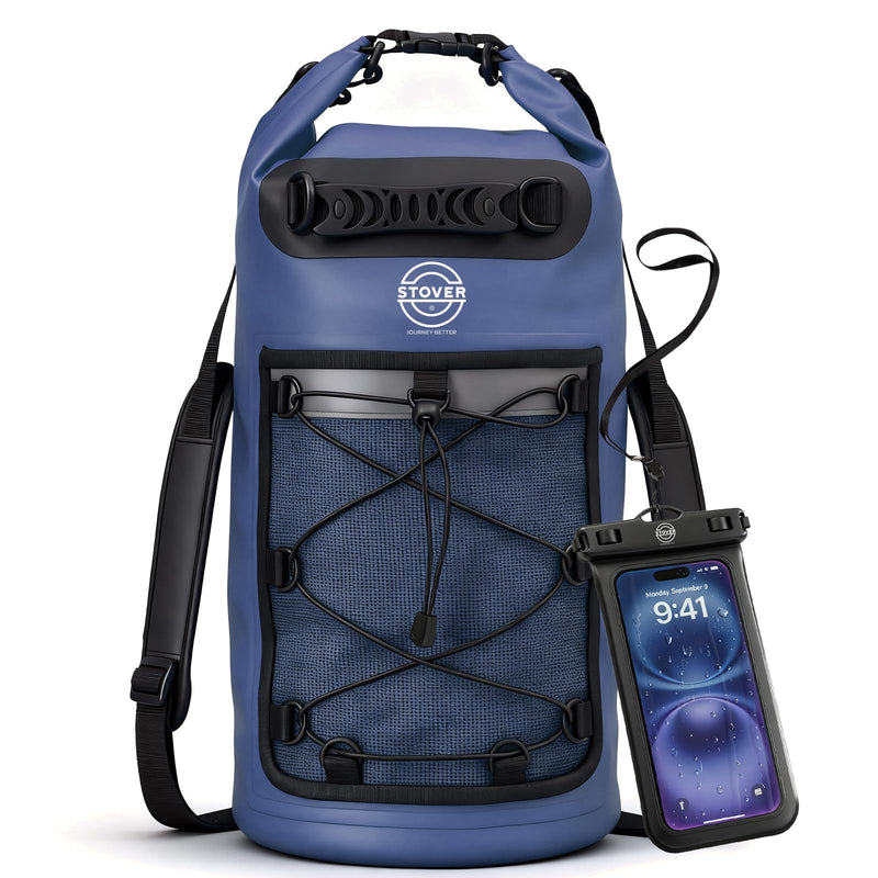 STOVER 5/10/25/30/40/55L Waterproof Dry Bag- Roll-Top Backpack w/Phone Case- Kayaking, Hiking, Camping, Boating- Men/Women 30l Navy Blue (With Phone Case)