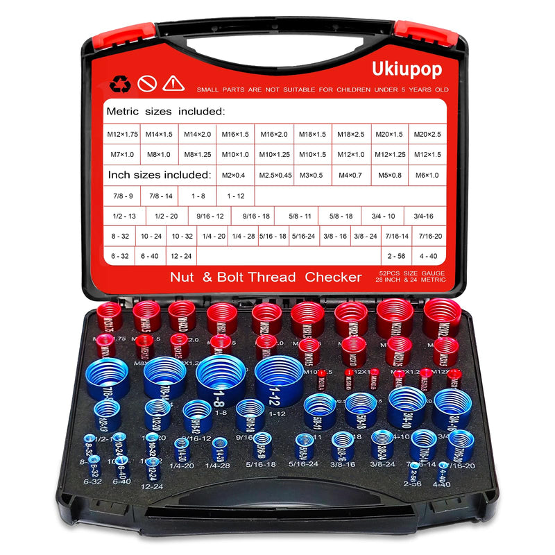 52PCS Thread Checker Kit – SAE & Metric Bolt Thread Checker, Nut & Bolt Size Finder Tool (28 SAE + 24 Metric) – Thread Gauge for Quickly Identifying Screw, Nut, and Bolt Sizes 52