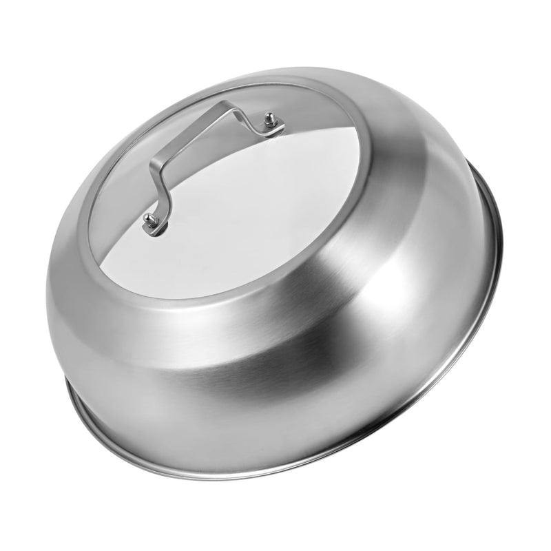 13.5 Inch (13 Inch Inner Diameter) Stainless Steel Basting Cover, for 14 Inch Woks, Melting Dome for Griddle Cooking, Round Steaming Cover Lid with Tempered Glass Top and Steam Holes 13.5" for 14 Inch Woks
