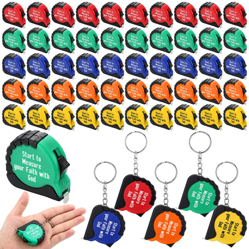 Liliaafar 50 Pcs Church Gifts for Men Small Tape Measure Keychain Bulk 3 ft Start to Measure Your Faith with God Mini Retractable Tape with Lock Keychain Christian Birthday Gifts for Father Dad