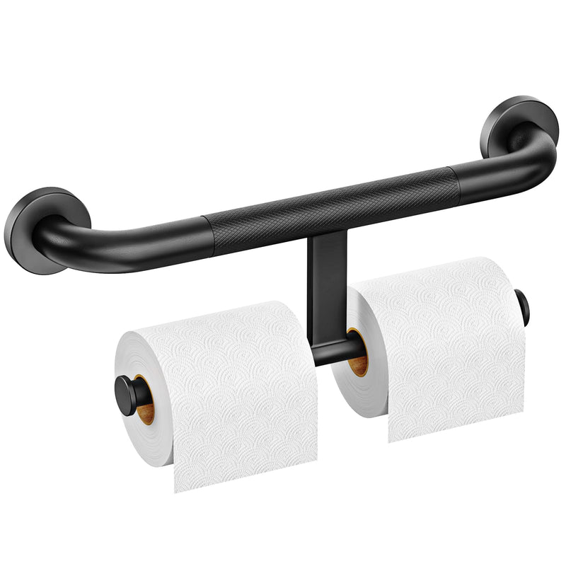 FANHAO Shower Grab Bar w/Double Toilet Paper Roll Holder 18 Inch, 2-in-1 Safety Assist Bar Balanced Support Handle, Stainless Steel Wall Mounted Bathroom Handicap Grab Bar for Senior Elderly Disabled