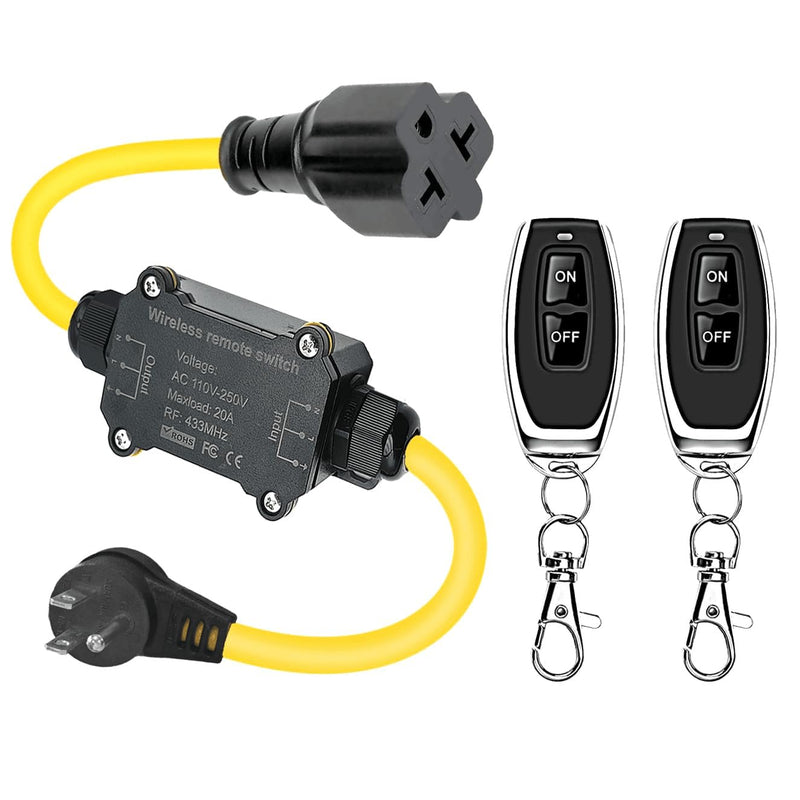 Outdoor Wireless Remote Control Outlet Plug,AC110V Waterproof Remote Control Power Switch,AC110V/120V/250V/20A Heavy Duty Smart Outlet,164FT Range,Suitable for Lamps,Electrical Equipment,etc AC110V waterproof Outlet Switch