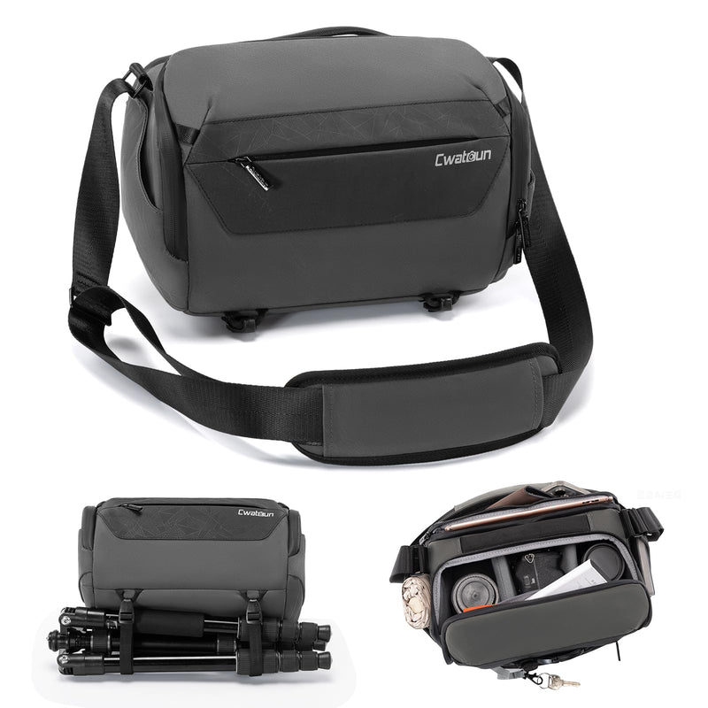 Compact Camera Bag Sling, Padded Photography Case Crossbody forTravel | with Luggage Strap For Canon, Nikon, Sony, Fuji DSLR/SLR/Mirrorless Cameras, Lens(Dark Gray) Dark Grey Medium
