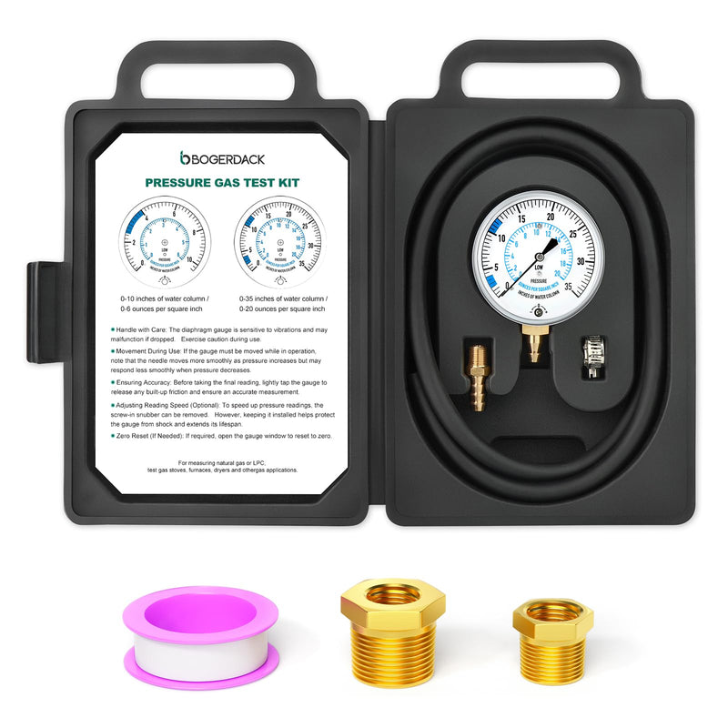 0-35" Natural Gas or LP Gas Manifold Pressure Test Kit, 1/8" NPT Fitting, 40" Feet Hose, Hex Bushing and Barbed Connection, for Kitchen and Industrial Equipment 0-35" W.C
