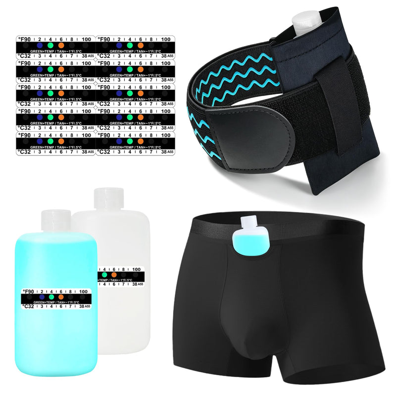 Urine Test Complete Kit - 2 Urine Empty Bottles of 3.5 oz Each, 1 Hi-Stretch Hidden Leg Strap, 10 Temperature Test Strips and 1 Storage Pouch, 1 Lining Pocket Boxer Brief for Travel Testing (L) L