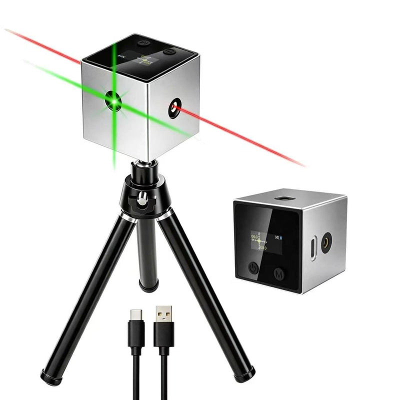 5-in-1 Digital Laser Level with Tripod, Magnetic Base & USB Rechargeable, Mini Angle Finder & Protractor, ±0.1° High Precision Cross Line Laser, Green/Red Beam for Picture Hanging,Tiling & DIY Grey
