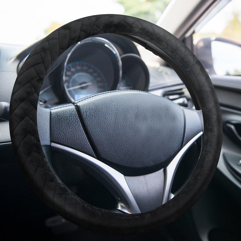 18 Inch Truck Steering Wheel Cover Velvet Wheel Semi-Truck Comfy Grip Cover Anti Slip Car Accessory, Fits Rv, Big Rig and Classic Car (Black, Fashion Style) Black