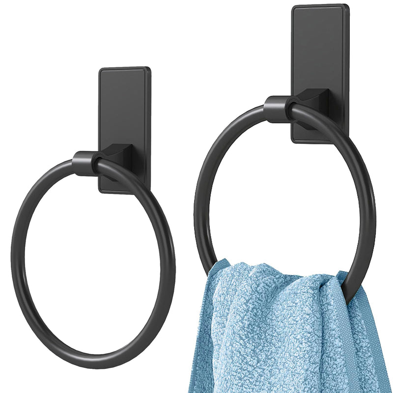 Towel Ring, SUS304 Hand Towel Holder for Bathroom，Matte Black Towel Holder Bathroom Adhesive Towel Hanger for Bathroom, Kitchen, 2 Pack Matte Black Round(2-pack)