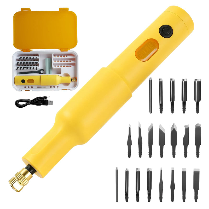 4.2V Wood Carving Kit, Cordless Electric Chisel, 40W Engraving Tool with 20 Blades for DIY Woodworking