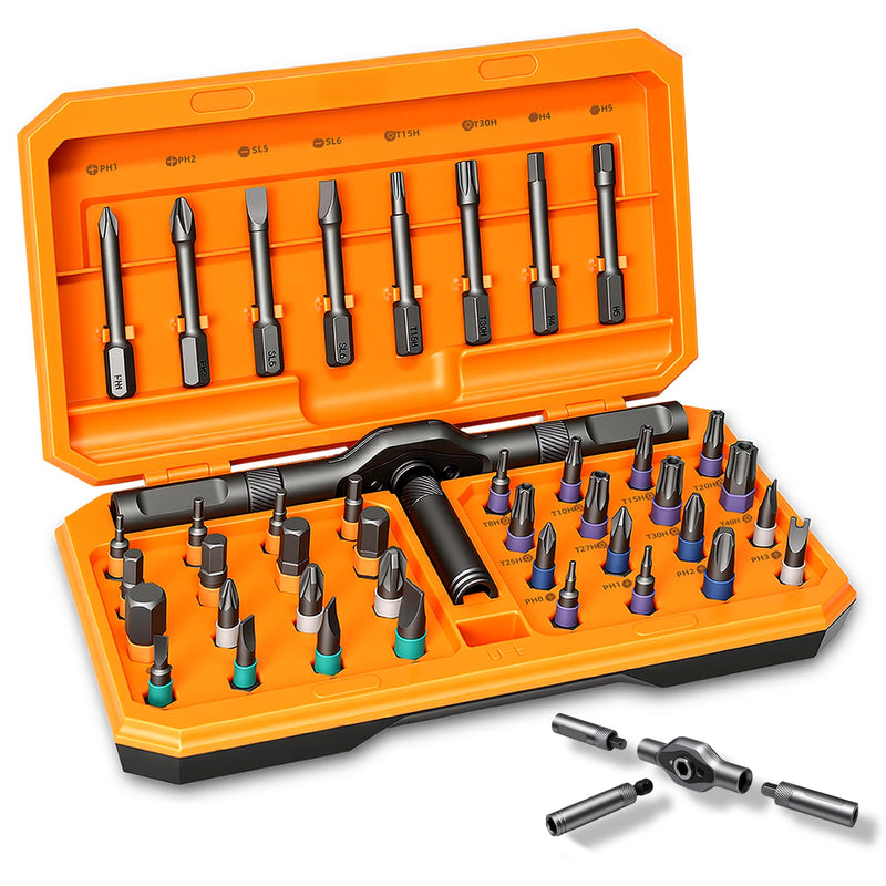 42 in 1 Magnetic Ratchet Screwdriver Set, T Handle Detachable Screwdriver with S2 Steel Bits and Storage Case, Portable Compact Repair Tool Kit for Computer, Bicycle, Furniture and DIY Home Repair