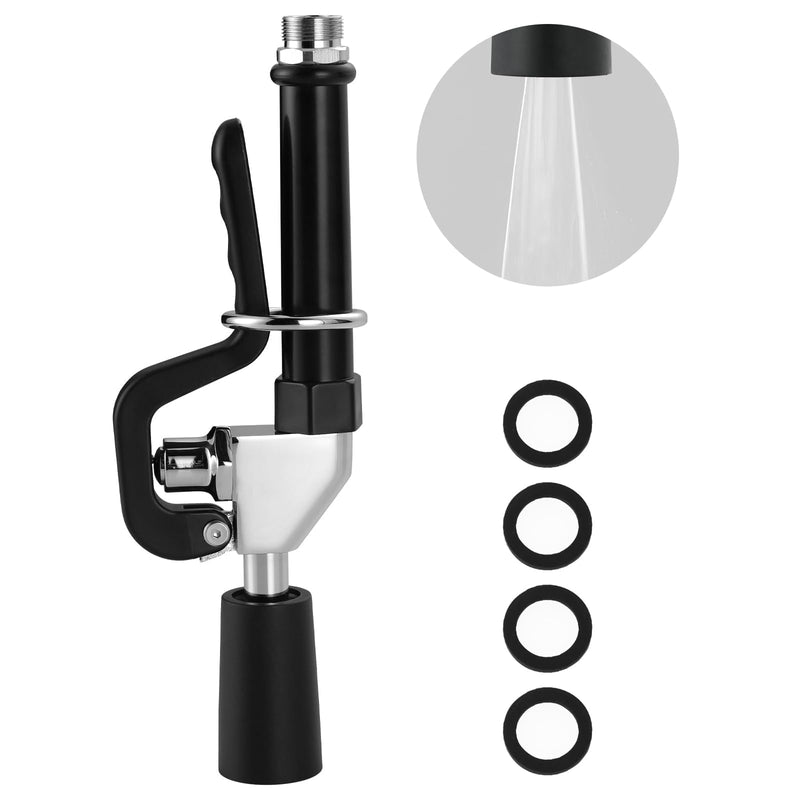 Pre Rinse Sprayer Commercial Sink Sprayer Head, Low Lead Spray Valve Dish Sprayer Nozzle with Ergonomic Handle, High Pressure Brass Faucet Parts for Commercial Kitchen faucet, Chrome Finished Black Pre Rinse Sprayer