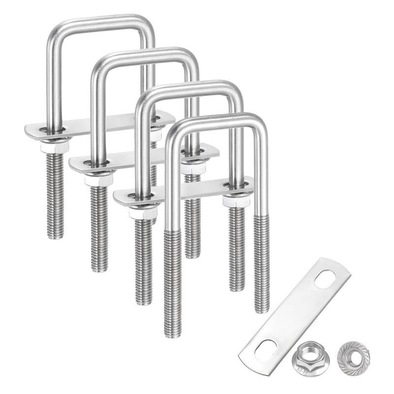 uxcell 4 Set M8 1-9/16 Inch Inner Wide Square U Bolts, 4-3/4 Inch Length 304 Stainless Steel U-Bolts with Flange Hexagon Nuts, Frame Plates for Trailer, Automotive, (40mm W x 120mm L) 40mm W x 120mm L