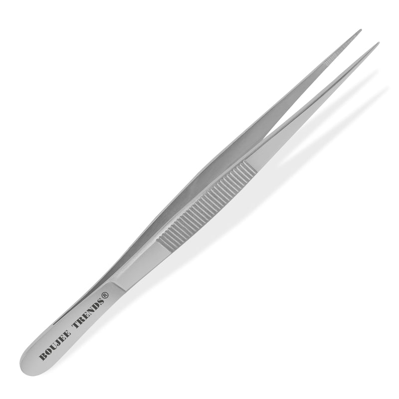 Stainless Steel High Precision Dressing Tweezers Forceps with Fine Strong Straight Serrated Point to use Engineer Labware for Scientific Art Craft Multipurpose Use (6 Inch) 6 Inch