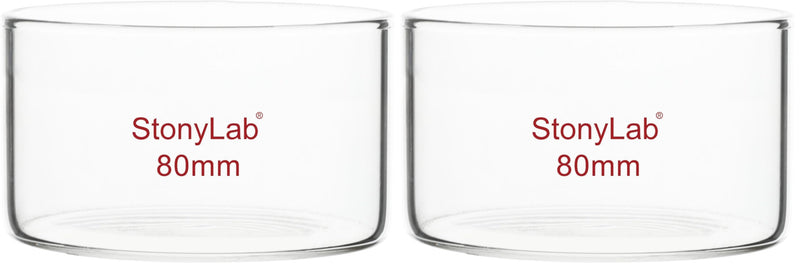 stonylab Crystallizing Dish, Thick-Wall High Borosilicate Glass Crystallizing Dishes for Crystallization and Evaporation Lab Glassware, Flat Bottom, No Spout, O.D. 80 mm, 100 ml (Pack of 2) 100 ml (Pack of 2)