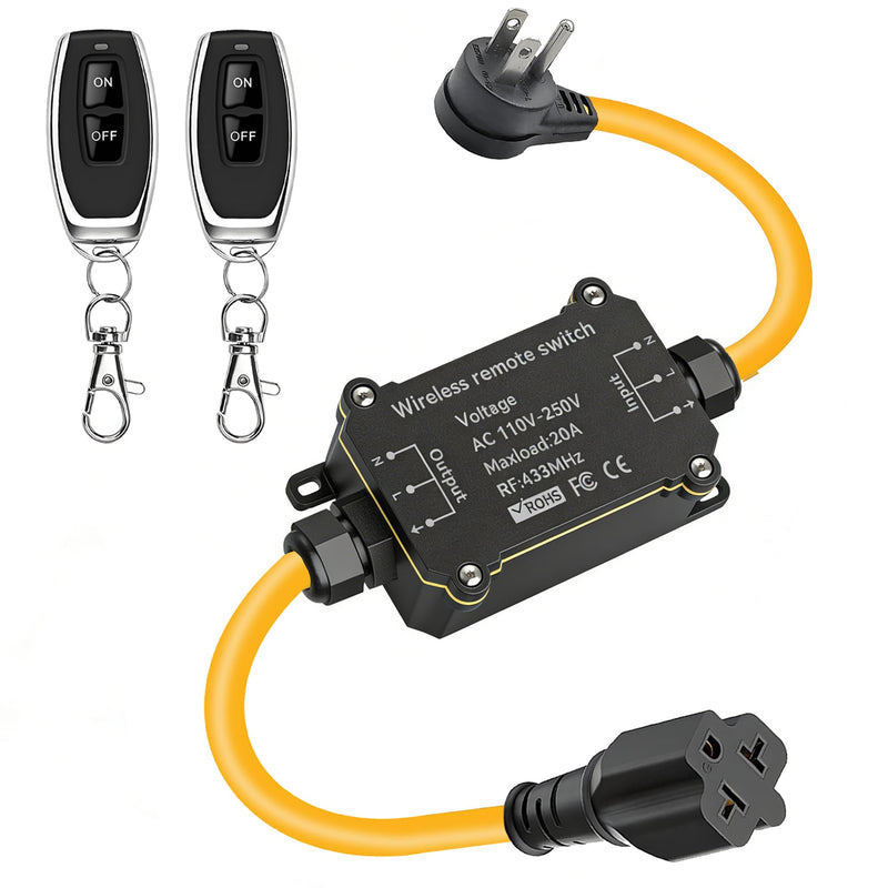 AC110V Waterproof Remote Control Power Switch,Equipped with a Multi-Functional Socket Plug, AC110/230/240/250 V/20A Waterproof Wireless Light Switch,165 Ft,Suitable for Lamps and Electrical Equipment 1 Way AC 110V Remote Control Switch