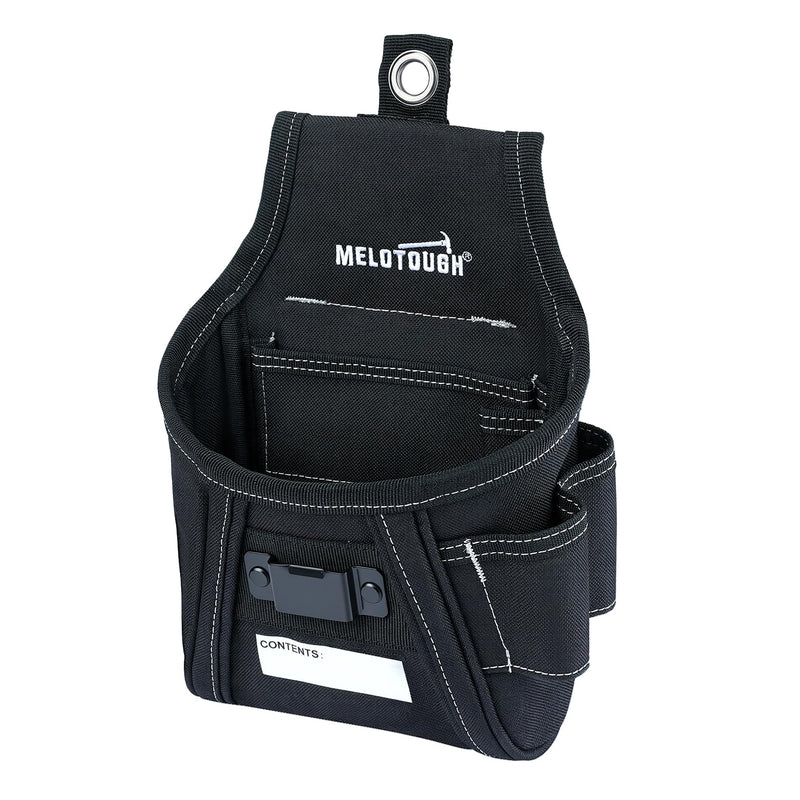 MELOTOUGH Nail and Screw Organizer Bag for Electricians and Carpenters, Tool Belt Pouch with Belt Clip, Heavy Duty Work Fastener Pouch Black