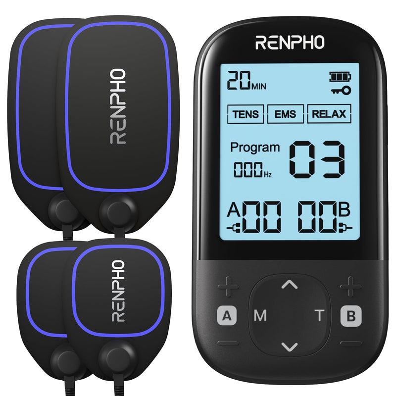 RENPHO TENS Unit Muscle Stimulator, 60 Programs EMS Unit for Back Pain Relief, Rechargeable TENS Machine with 20 Intensities, Muscle Growth Massager for Sciatica Shoulder Neck 8 Electrodes Pads