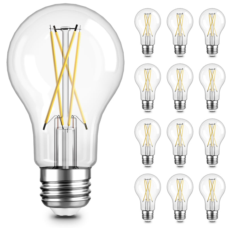TJOY 12 Pack A19 Vintage LED Edison Bulbs, Dimmable, 60W Equivalent, High Brightness 3000K Soft Warm White, 8W E26 Standard Base, 800 Lumens, CRI80+, Clear Glass Filament Bulb for Home, Farmhouse 8W 12 Pack 3000k Warm White