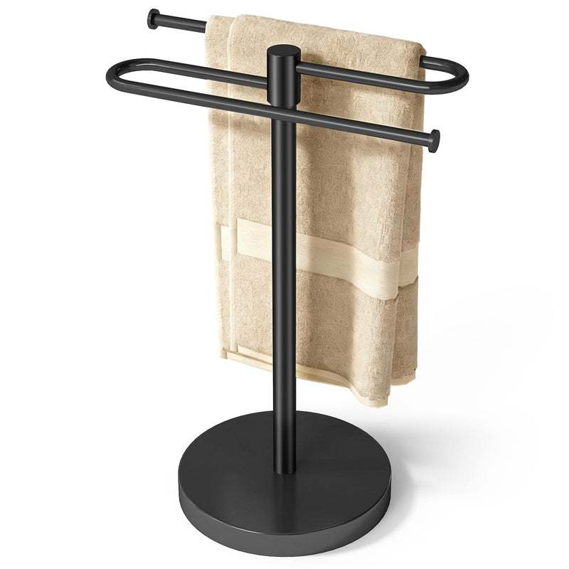 Bethom Hand Towel Holder for Bathroom Countertop, Weighted Base, Black | Stainless Steel 15.2 Inch Hand Towel Stand, S-Shape Towel Racks Holds 2 Towels