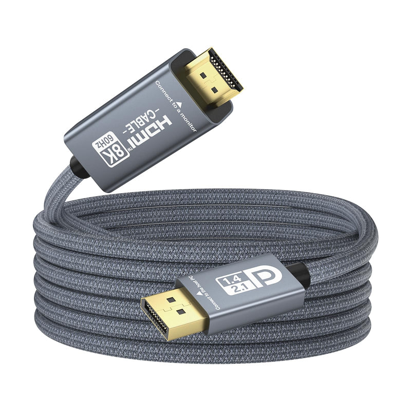 DisplayPort to HDMI Cable 6.6ft, 8K@60Hz 4K@240, DP 1.4a/2.1 to HDMI 2.1 Cable with VRR G-Sync, HDR, HDCP 2.3, Compatible with HDMI 2.1 Monitor, TV, NVIDIA RTX 5090/5080/4090/4080 (Not for PS5/Xbox)