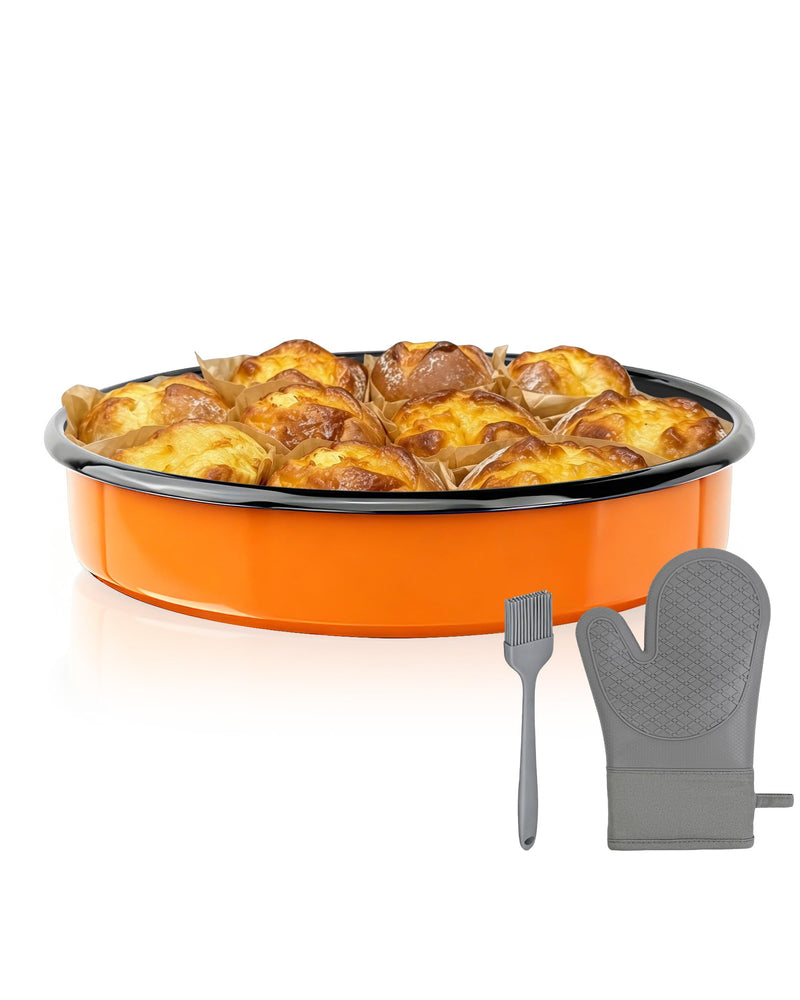 10 Inch Enamel Round Roasting Pan Deep Baking Dish for Chicken Pizza & Bread Heat Resistance Easy-To-Clean Bakeware Sheet Oven Dishwasher Safe, Birthday Gift Cake Pan Orange - 10 Inch