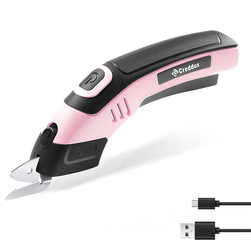 4V Cordless Electric Scissors Cardboard Cutter with Rechargeable Powerful Shears Cutting Tool for Fabric,Easy Carry and Fast Charging,Pink Pink