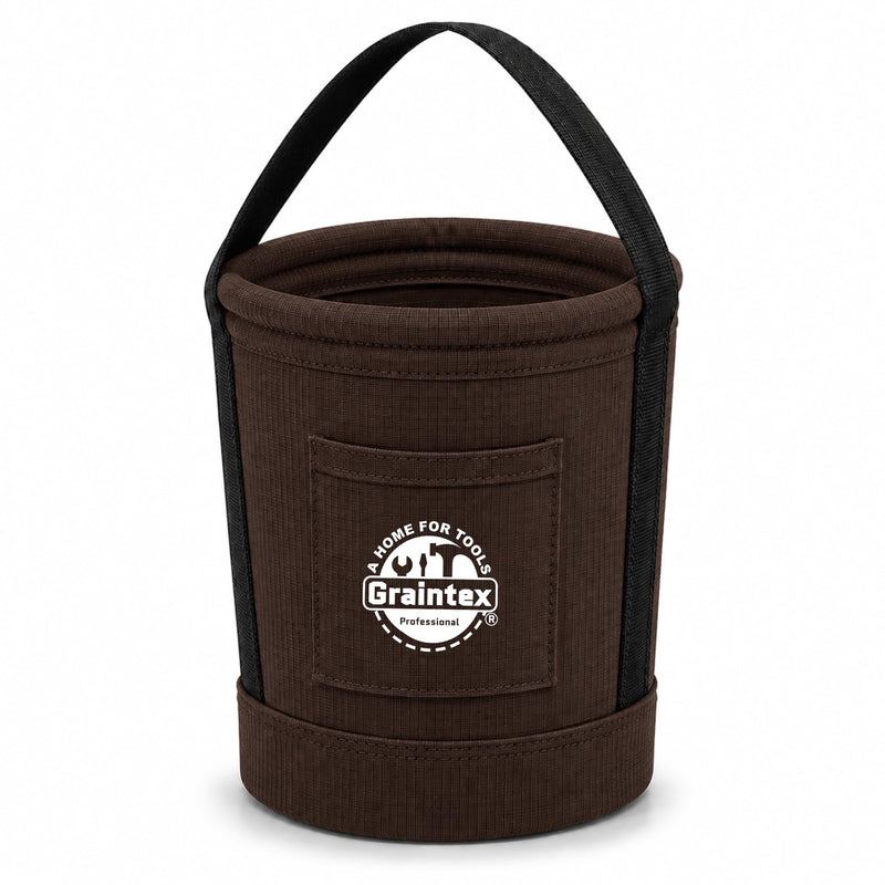 Graintex Tapered Canvas Bucket 12"x10"x15", Utility Tool Bucket One Inside Pocket, Reinforced Base & Carry Handle, Ripstop Canvas - Coffee Brown