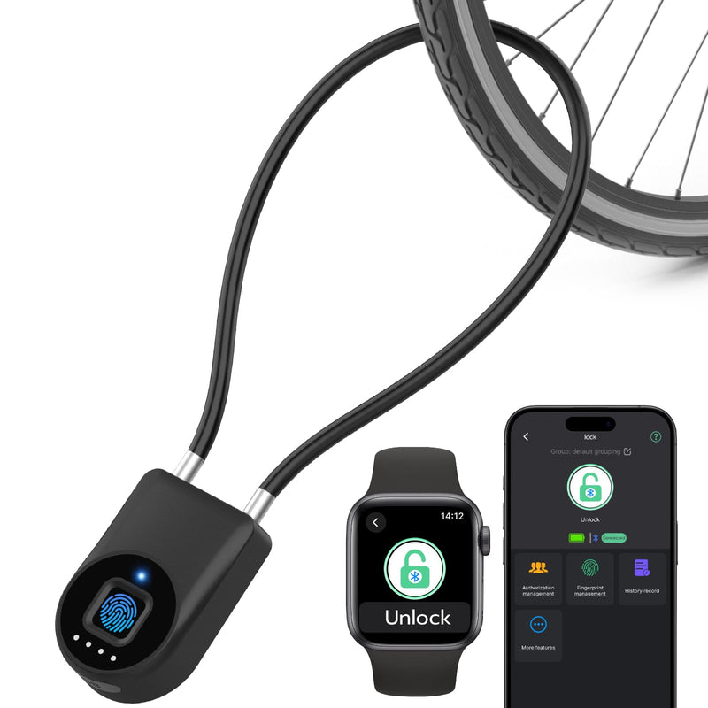 eLinkSmart Fingerprint Padlock, Fingerprint Cable Lock with Bluetooth APP Contral, 15'' Waterproof Keyless Smart Cable Lock Heavy Duty Anti Theft for Bike, Outdoor, Fridge, Gate, Fence, Black Black 15'' long