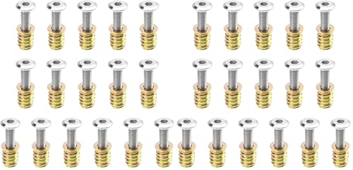 16 Sets M6x25 Furniture Screw Nut Threaded Wood Inserts Bolt Fastener Connector Hex Socket Drive M6x15 Screw-in Nuts (Pack of 2) One Size (Pack of 2)