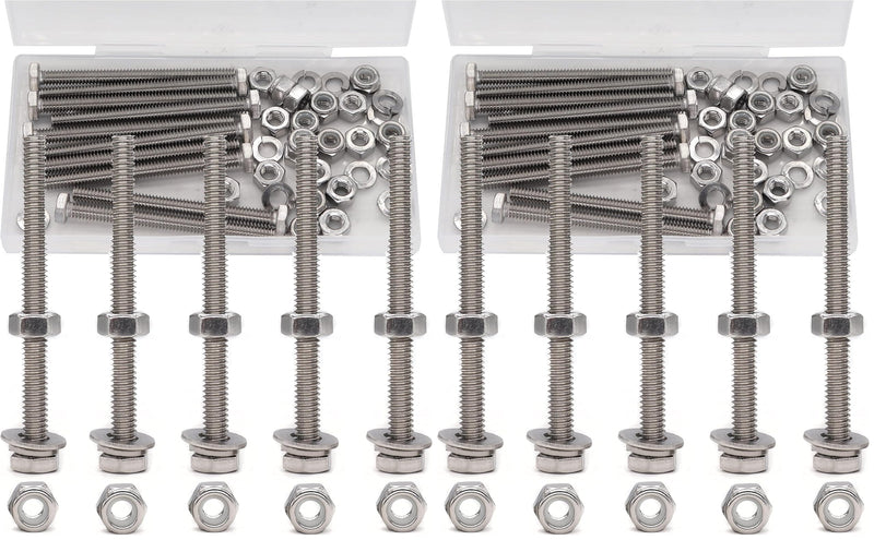 50pcs(10 Sets) 1/4-20 Fastener Kit: 3" Hex Bolts, Spring Lock Washers, Flat Washers, Hex Nuts & Nylon Inserted Locking Nuts (Pack of 2) 1/4-20 (Pack of 2)