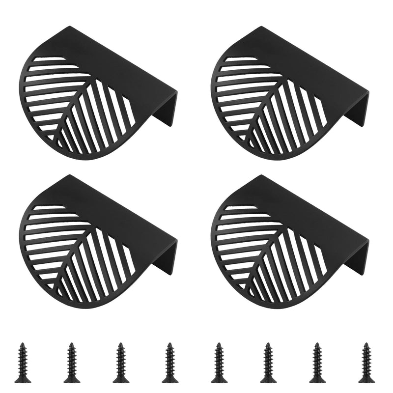 MOROBOR Solid Brass Finger Edge Pull, 4PCS Leaf Shaped Cabinet Handles Decorative Furniture Handle with Mounting Screws for Cupboard Cabinet Wardrobe Drawer (Black) 4 Black