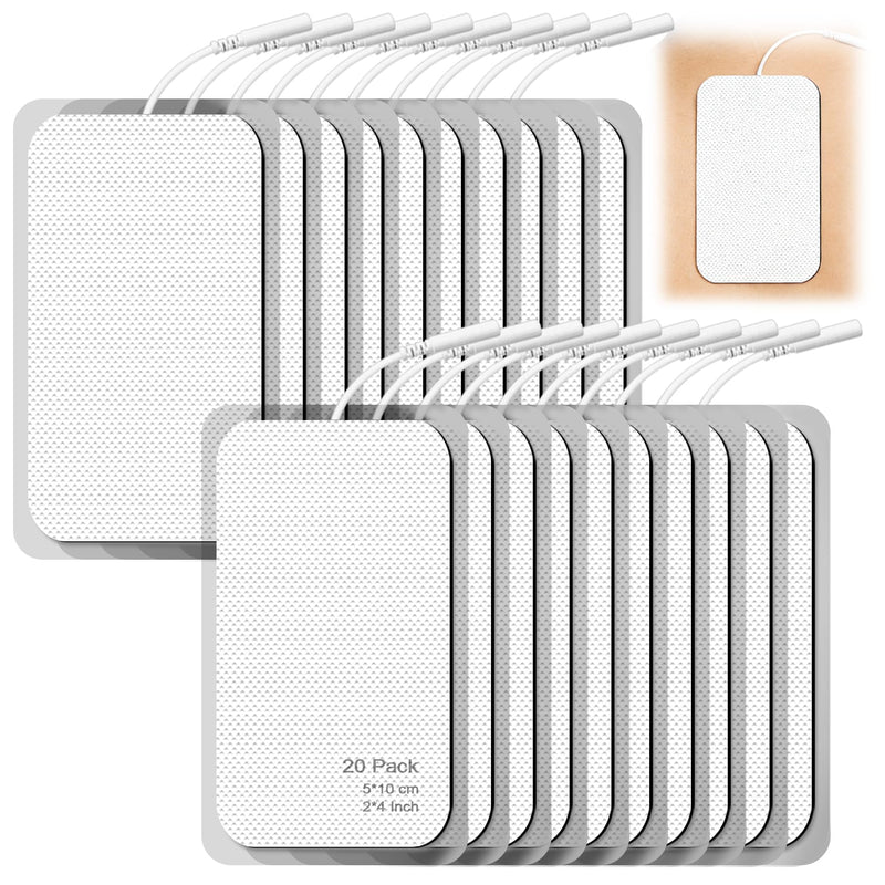 TENS Unit Electrode Pads 20 Pcs, 2" x 4" 2.0mm Pin Replacement Pads Compatible with Auvon, TENS 7000,Self-Adhesive Electrodes for Muscle Stimulator Pain Relief