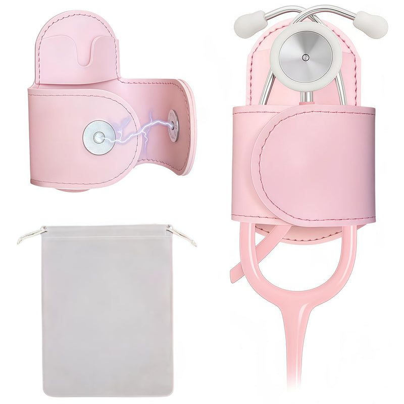 Magnetic Stethoscope Holder Clips, Secure Hands-Free PU Leather Holster for Scrubs, Belts & Lab Coats - Portable Stethoscope Accessories for Nurses, Doctors, EMTs, Medical Students(Pink) Pink