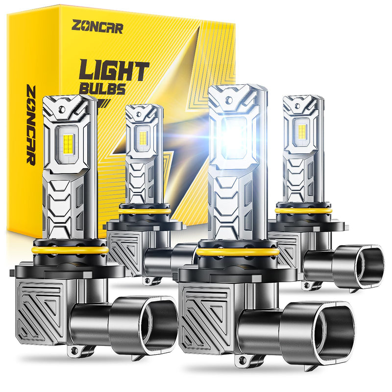 9005 9006 Fog Light Bulbs Combo, 10X Brighter 120000LM 6500K White HB3 HB4 Driving Light Bulbs, 1:1 Size Plug N Play, 60,000h Long Lifespan, Automotive Headlight Covers, Box of 4 9005+9006