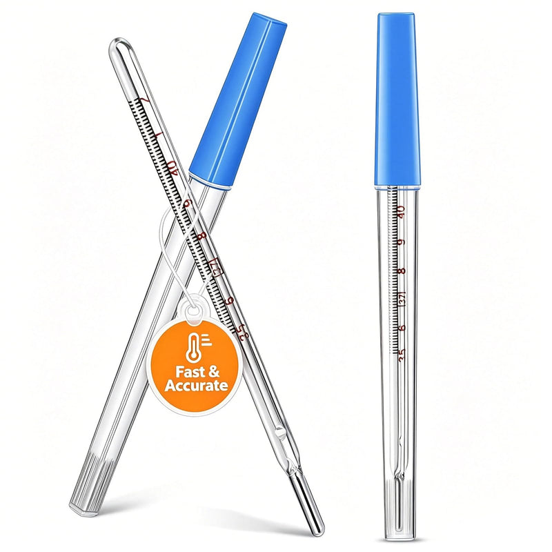 MAGICLULU 2Pcs Glass Temperature for Adults, Single Scale ℃ Oral Underarm Temperature with Protective Case Accurate Measurement Fast Reading for Kids Elders Family Clinic Basal Fever Indicator
