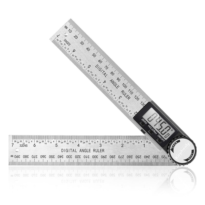 Digital Angle Finder Protractor, 7inch 200mm Angle Gauge Professional Measuring Tool, Third Generation Adjustable Angle Ruler, Quick Display for Carpentry Construction (Stainless Steel) Stainless Steel