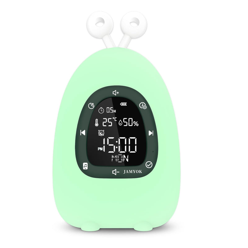Sunrise Alarm Clock Wake Up Light, White Noise Sound Machine with 20 Soothing Sounds, 10 Night Lights, Bluetooth Speaker/Temp & Humidity/Rechargeable, Dimmable Clock Gift for Baby Kids Adults Dark Green Small