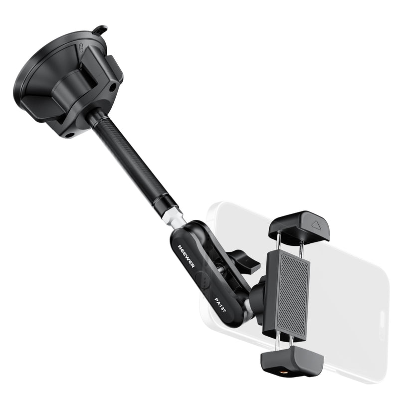NEEWER Phone Holder for Your Car, 360° Rotating Vacuum Suction Cup Metal Cell Phone Mount Extended Magic Arm Compatible with iPhone Samsung for Windshield Skylight Navigation Video Recording, PA137