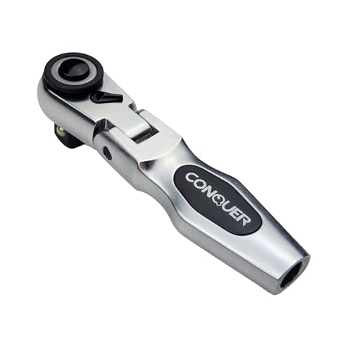 CONQUER 3/8" Drive Flex Head Ratchet Wrench, 4" Stubby Length Stubby Flex Head