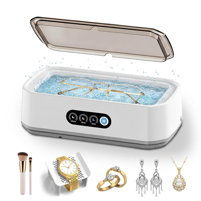 Ultrasonic Jewelry Cleaner Machine: 49KHz Ultrasonic Cleaner with 3 Cleaning Modes for Jewelry,Glasses,Rings,Watch Strap,Dentures,Retainers,Coins,Earring,650ML 304 Stainless Steel Tank(White) White