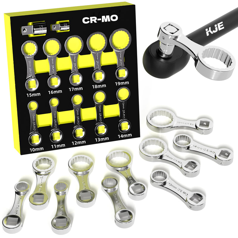 KJE 12PCS CR-MO Metric Torque Wrench Adapter Set(10-19mm), 12-Point 3/8" Square Drive Torque Wrench Extension Adapter, Extension Rod Repair Tool 12PCS Metric 10-19mm